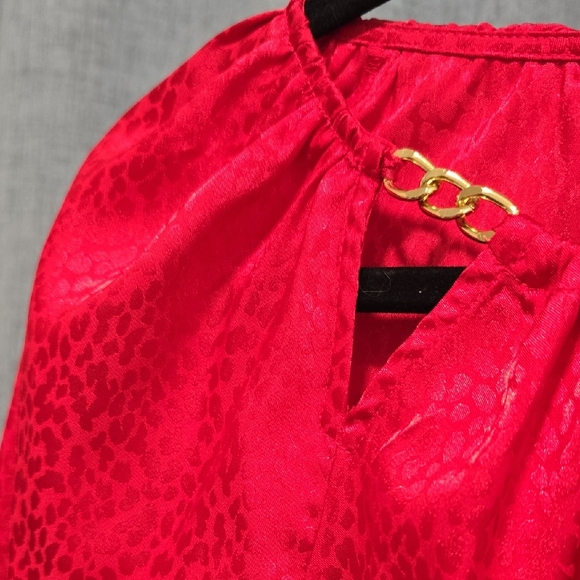 I-N-C Elegant Red Tone On Tone Animal Print Women's Top With Chain Detail XL - Picture 6 of 11